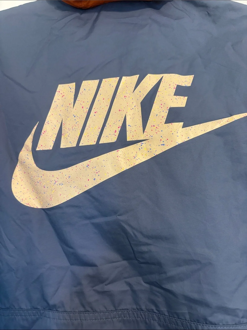 Nike Hooded Pullover Anorak Jacket in Blue & Rust with Neon Yellow  packable